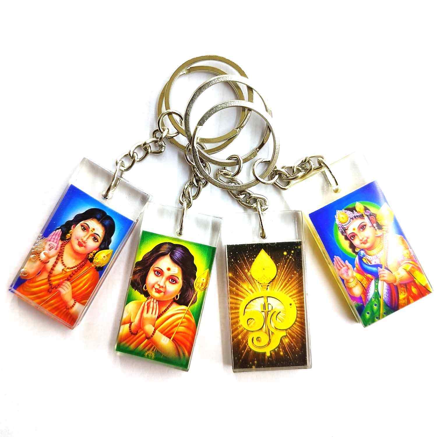 Resin Keychain with Lord Murugan Photo | Religious South Indian Lord Murugan Hindu God Multi Colour design for car and bike for girls and boys (Pack of 4)