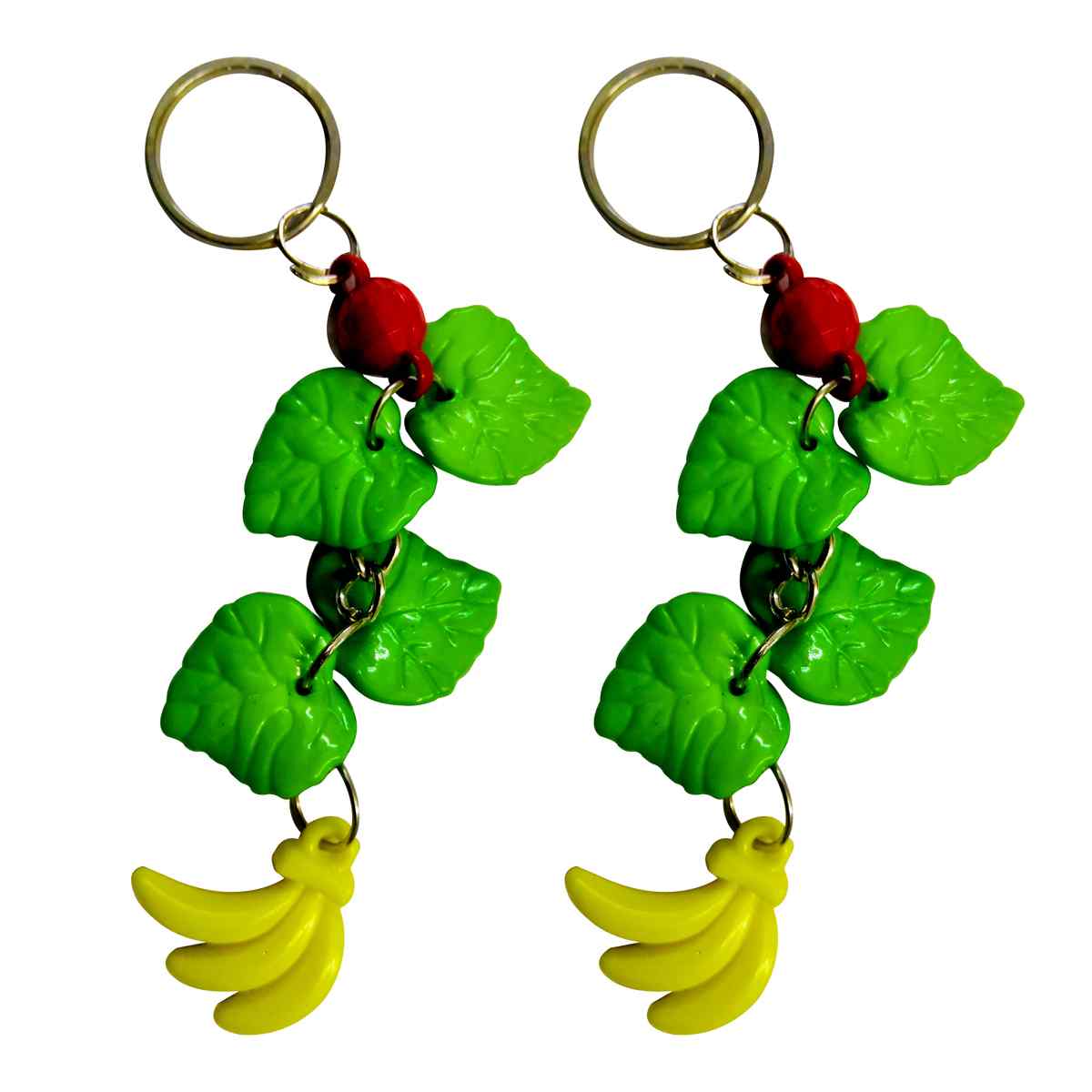 Keychain Green Leaves with Banana Design for car and bike for girls and boys (Pack of 2)
