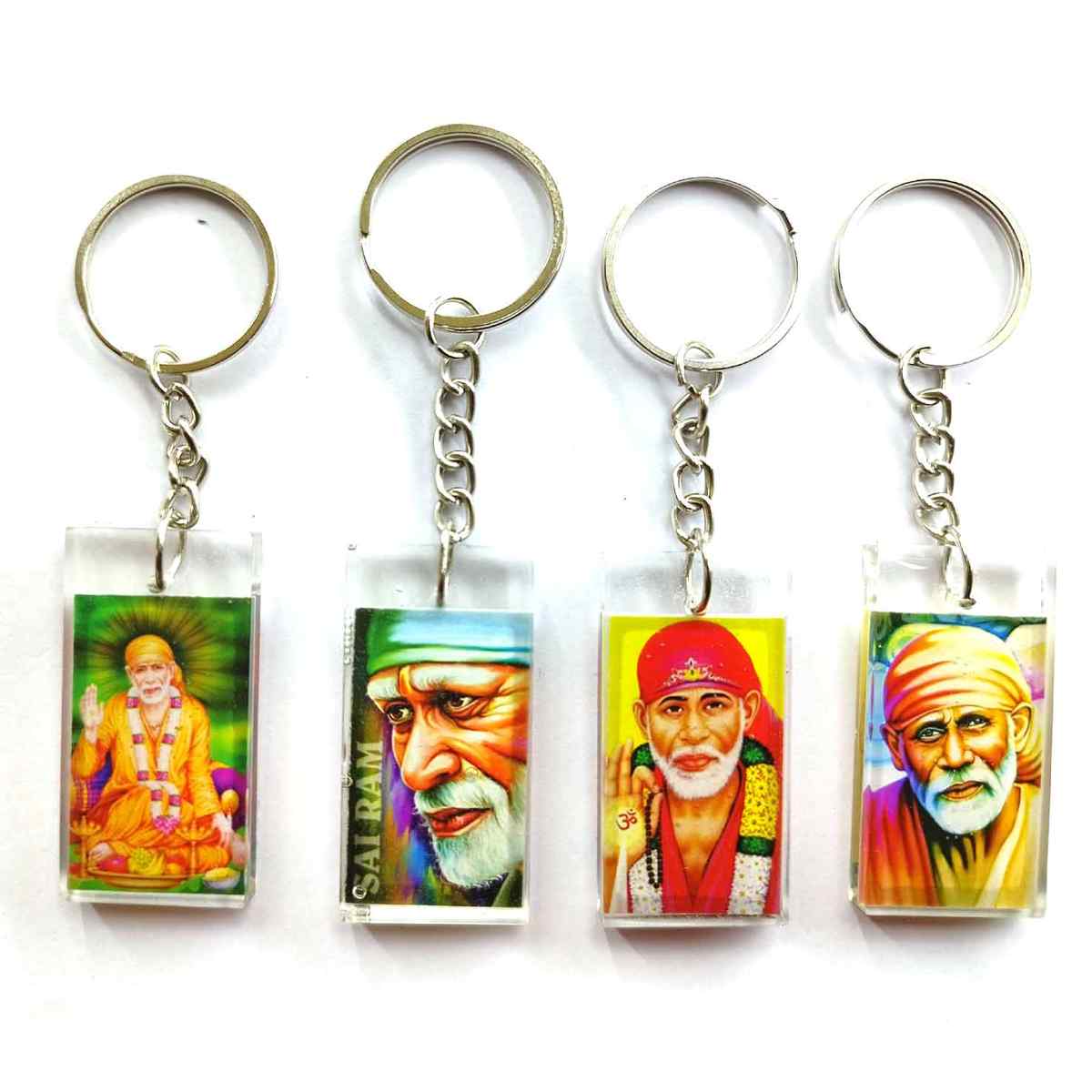 Resin Keychain with shiridi sai baba | sai baba | Hindu God Multi Colour design for car and bike for girls and boys (Pack of 4)