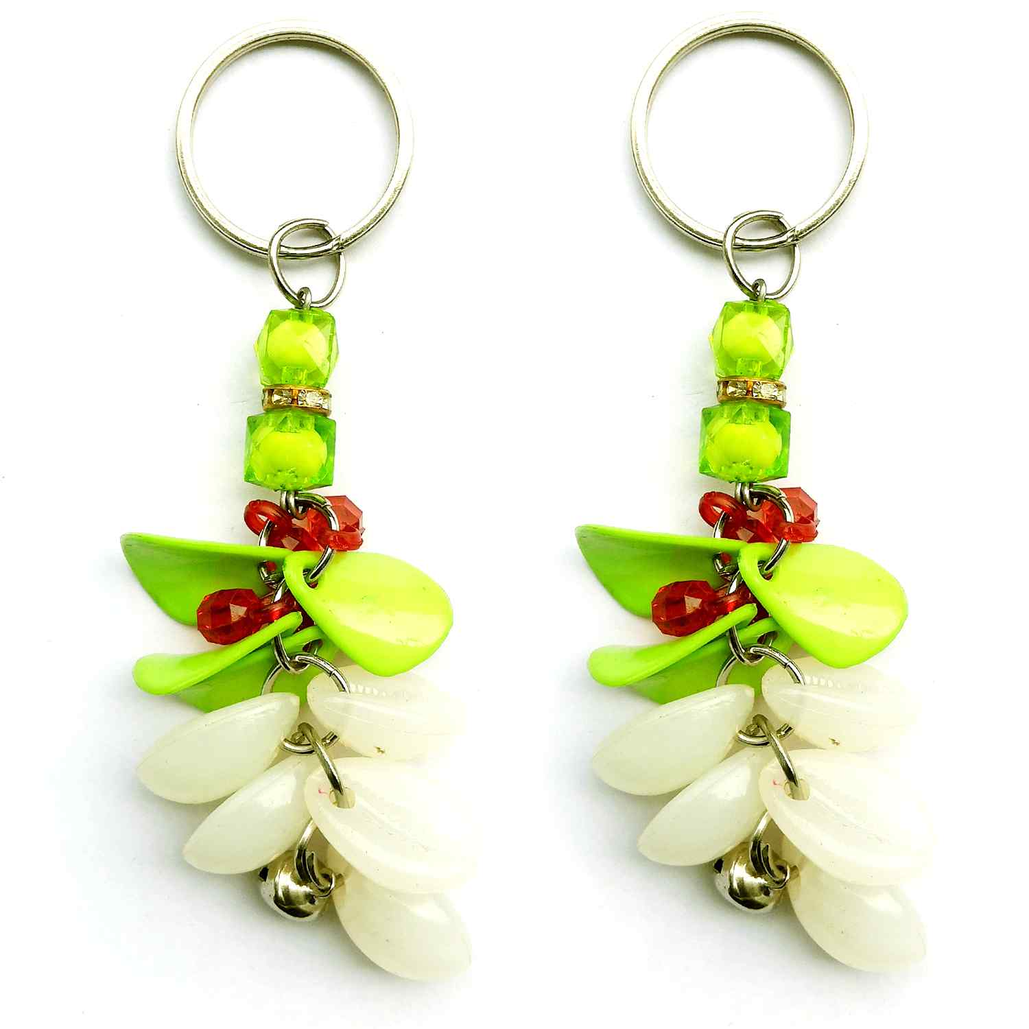 Fancy Keychain with Green and Red stones with leaf designs for Girls and Boys (Pack of 2)