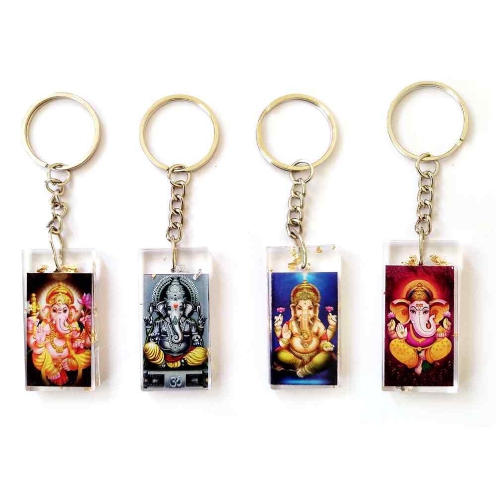 Resin Finished God Vinayaga | Ganesha | Ganapathy Keychain for Boys | Girls Keyrings for Car, Bike (Pack of 4)