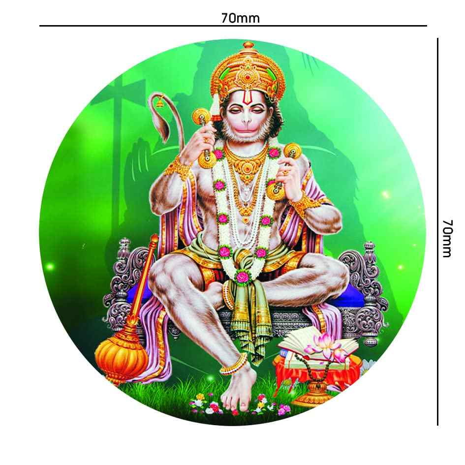 LTM Lord Hanuman God Sticker for Scooty, Bike, Car - All Two Wheeler Vehicle self Adhesive Sticker Paper Round Size (7cm X 7cm) Multicolor (Pack of 48)